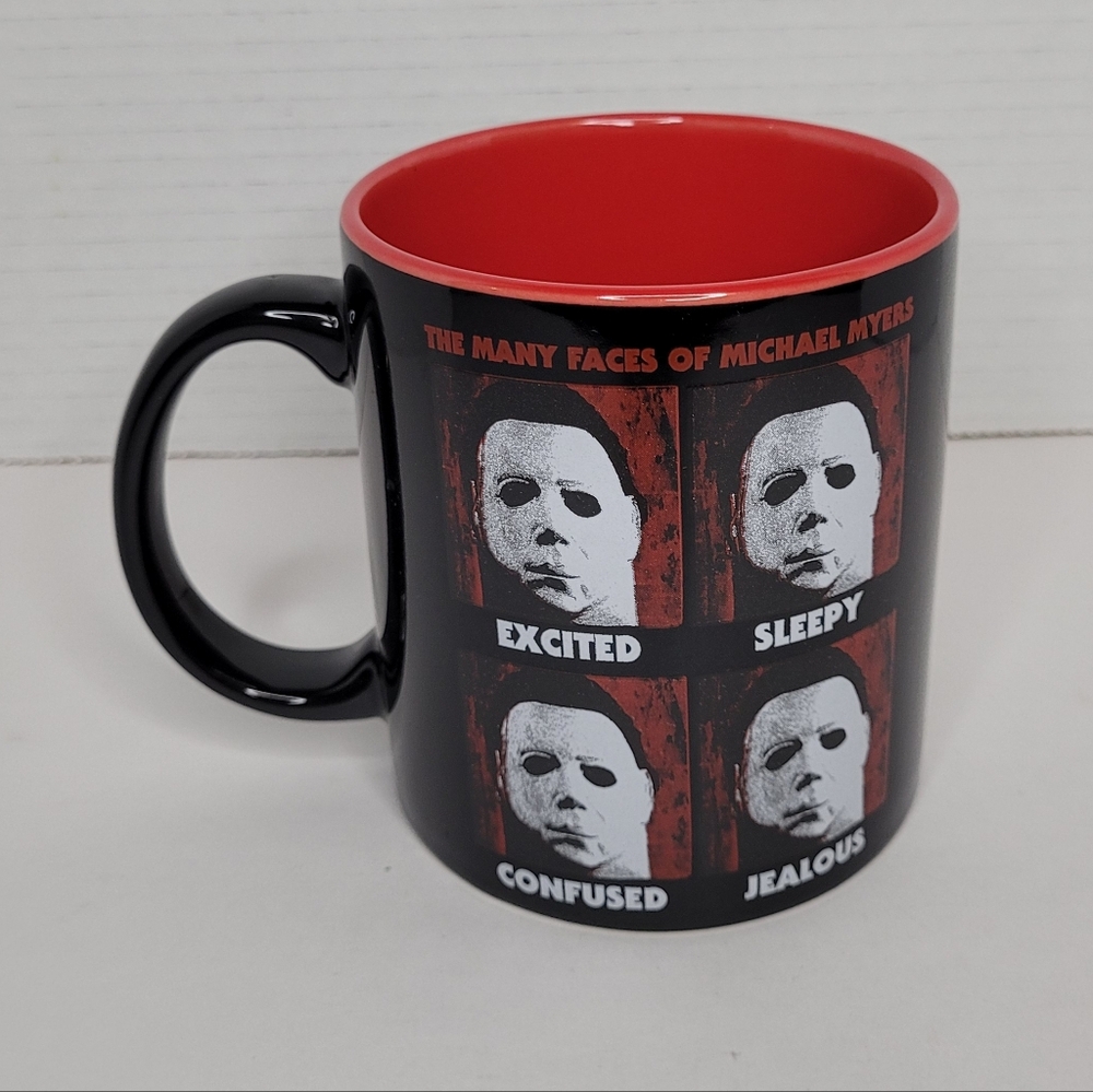 Halloween Many Faces Of Michael Myers Black and Red Double Sided Mug NWOT